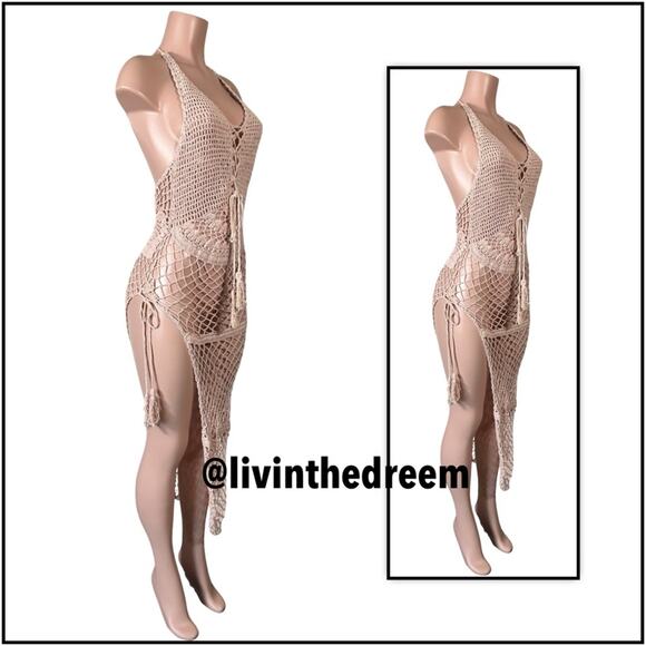 Frankies Mauve Crochet Bikinis Sunrise Cover Up Dress SZ L $250 - Picture 9 of 10